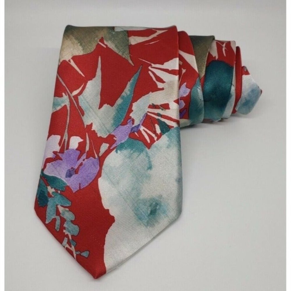 VTG Etienne Aigner Mens Abstract Floral Multicolor Pattern, Red, Green, Purple